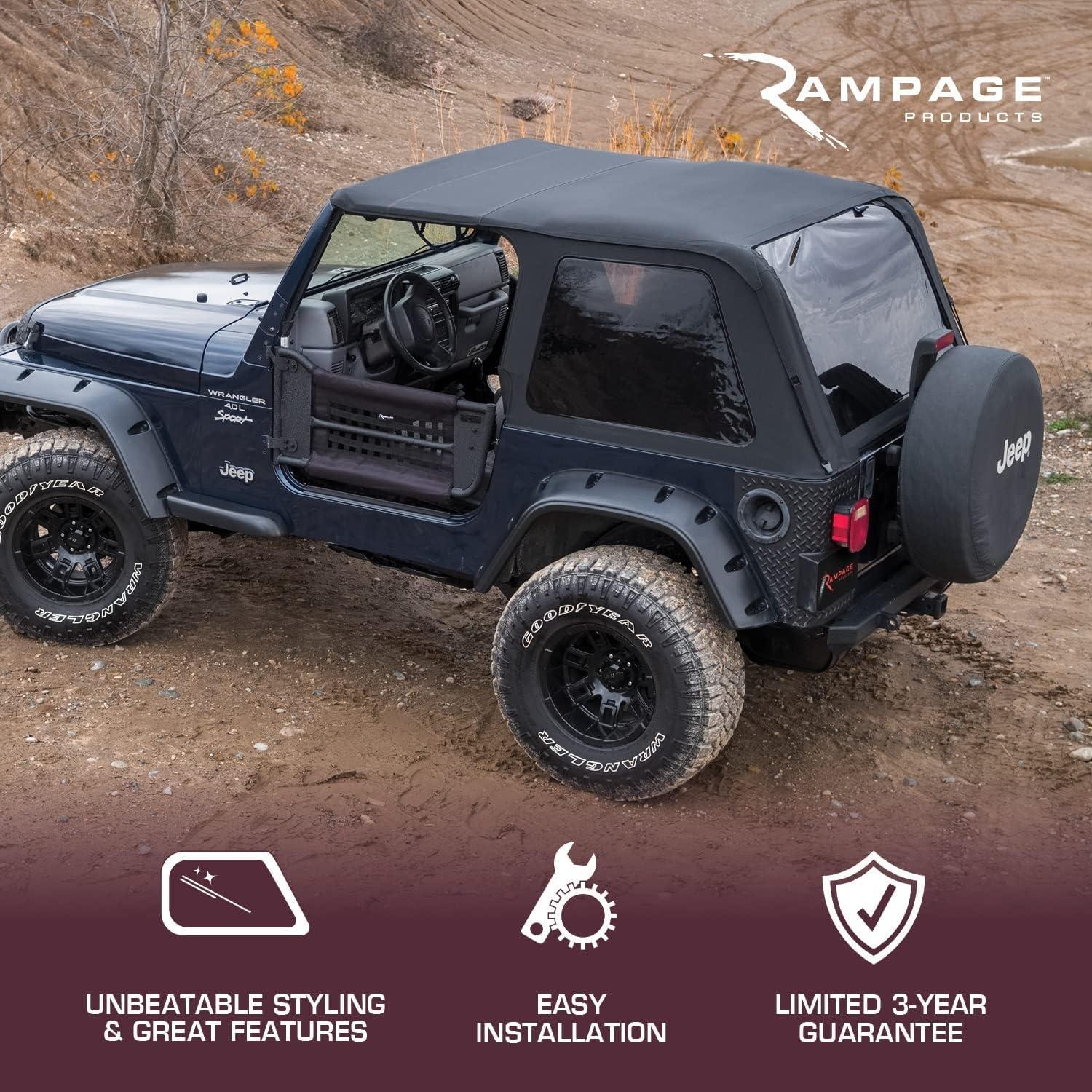 imageRAMPAGE PRODUCTS Complete Soft Top for Jeep Wrangler TJ  Tinted Windows Includes Frame ampamp Hardware Vinyl Spice Denim  68817  Fits 19972006 Jeep Wrangler TJ with Full Steel DoorsSoft Top