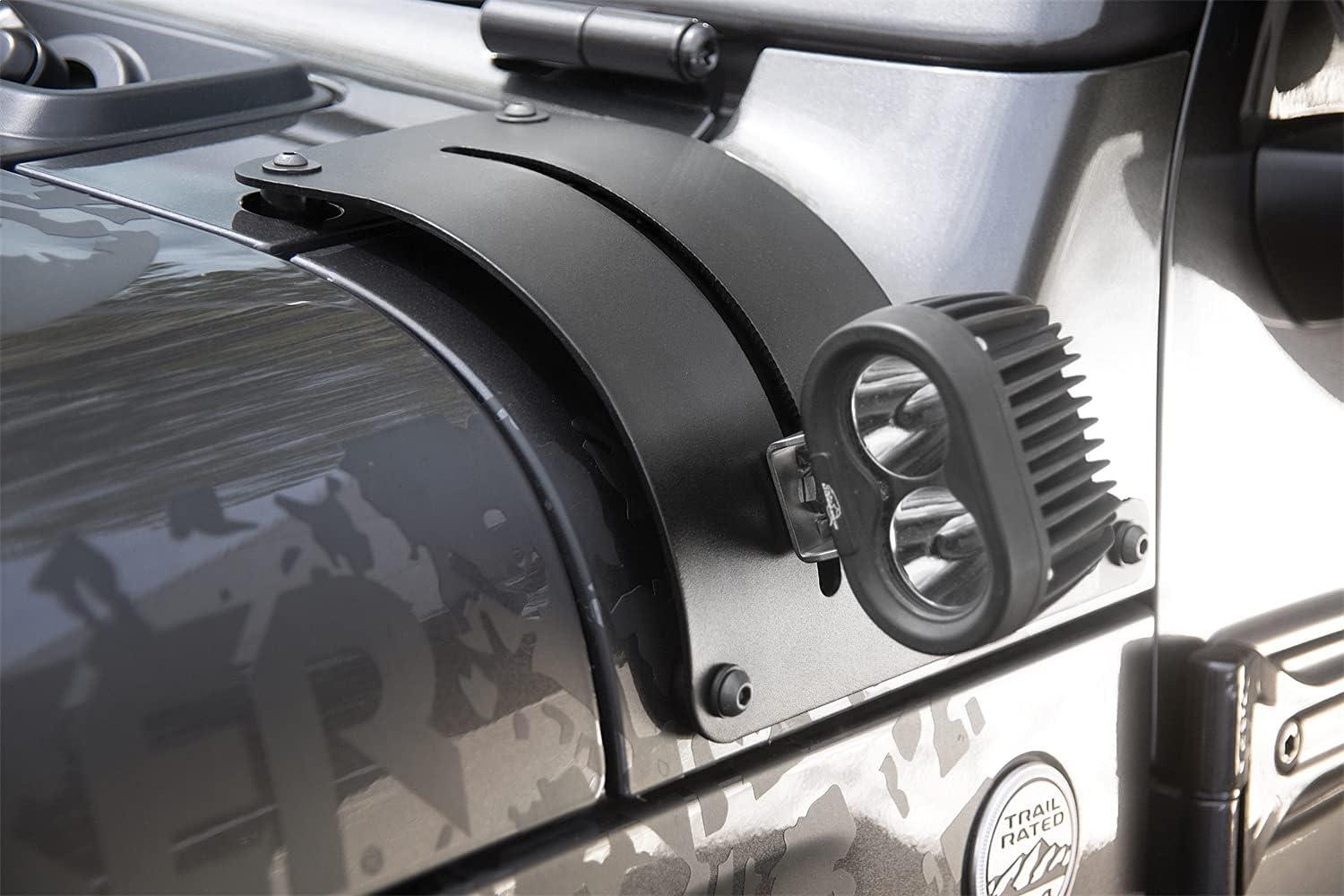 imageRAMPAGE PRODUCTS Cowl Light Bracket for Jeep Wrangler JL  Pair Steel Black  7690  Fits 20182025 Jeep Wrangler JL  20202025 Jeep Gladiator JT