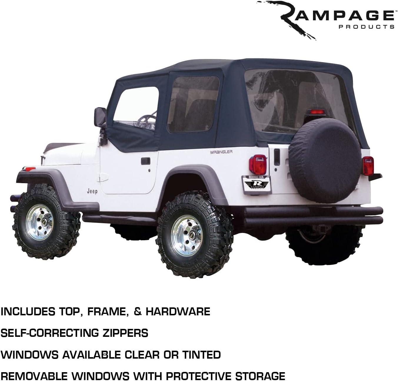 imageRAMPAGE PRODUCTS Rampage Complete Soft Top  Vinyl Grey Denim with Tinted Windows includes Frame ampamp Hardware  68211  Fits 1987  1995 Jeep Wrangler YJ with Soft Upper DoorsGrey Denim wTinted Windows