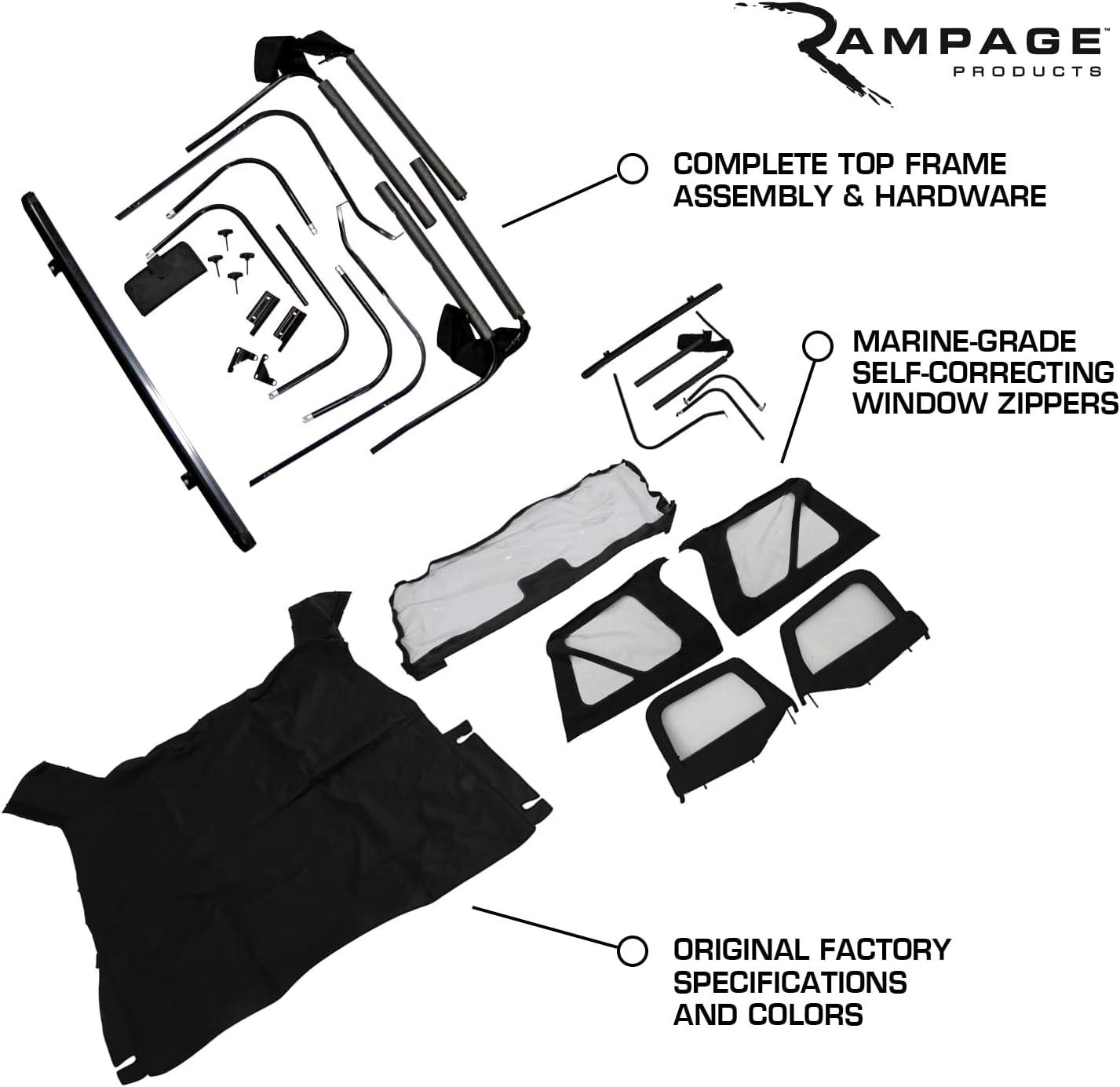 imageRAMPAGE PRODUCTS Rampage Complete Soft Top  Vinyl Grey Denim with Tinted Windows includes Frame ampamp Hardware  68211  Fits 1987  1995 Jeep Wrangler YJ with Soft Upper DoorsGrey Denim