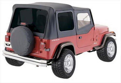 imageRAMPAGE PRODUCTS Rampage Complete Soft Top  Vinyl Grey Denim with Tinted Windows includes Frame ampamp Hardware  68211  Fits 1987  1995 Jeep Wrangler YJ with Soft Upper DoorsBlack Denim