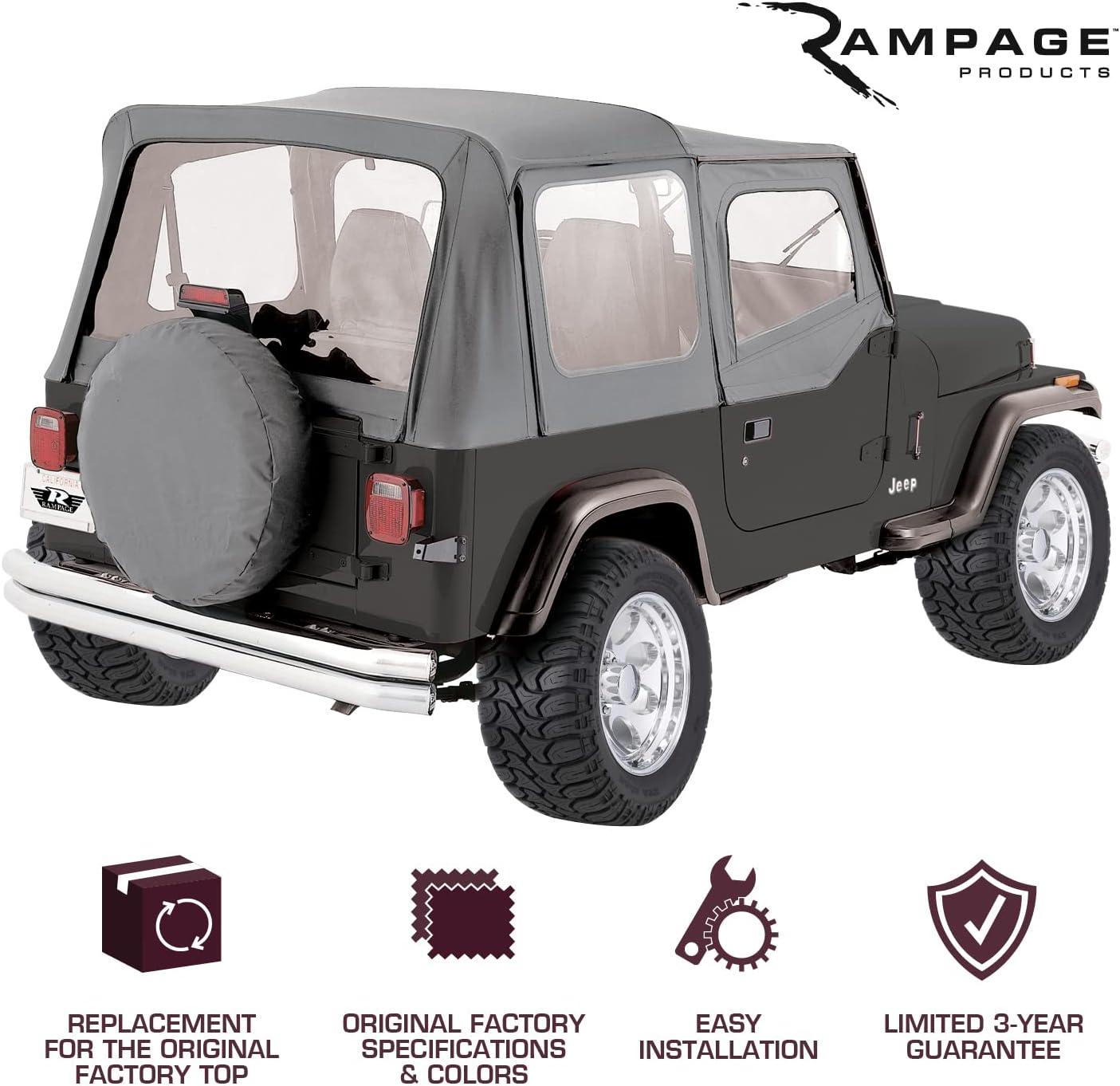 imageRAMPAGE PRODUCTS Rampage Complete Soft Top  Vinyl Grey Denim with Tinted Windows includes Frame ampamp Hardware  68211  Fits 1987  1995 Jeep Wrangler YJ with Soft Upper DoorsGrey Denim