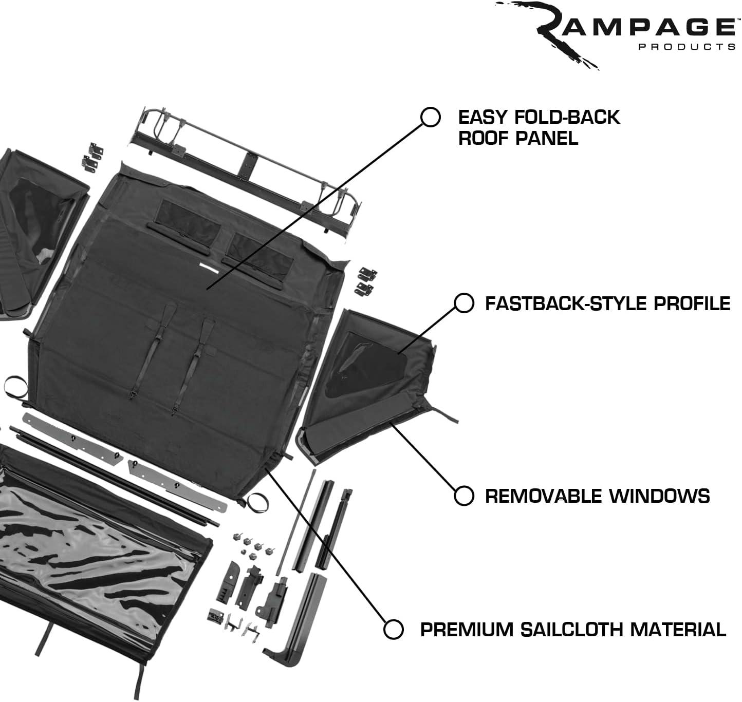 imageRAMPAGE PRODUCTS Rampage TrailView Fastback Soft Top  Sail Cloth Black Diamond Color  139835  Fits 2007  2018 Jeep Wrangler JKU 4DoorSoft Top