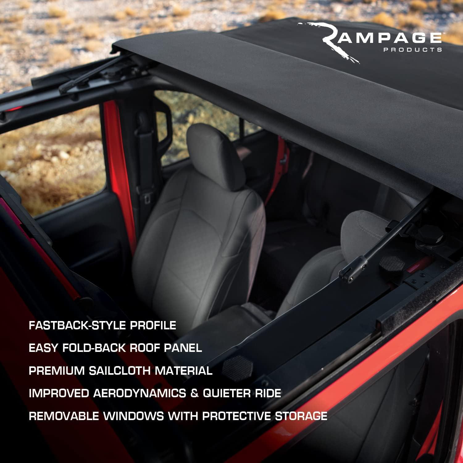 imageRAMPAGE PRODUCTS Rampage TrailView Fastback Soft Top  Sail Cloth Black Diamond Color  139835  Fits 2007  2018 Jeep Wrangler JKU 4DoorSoft Top
