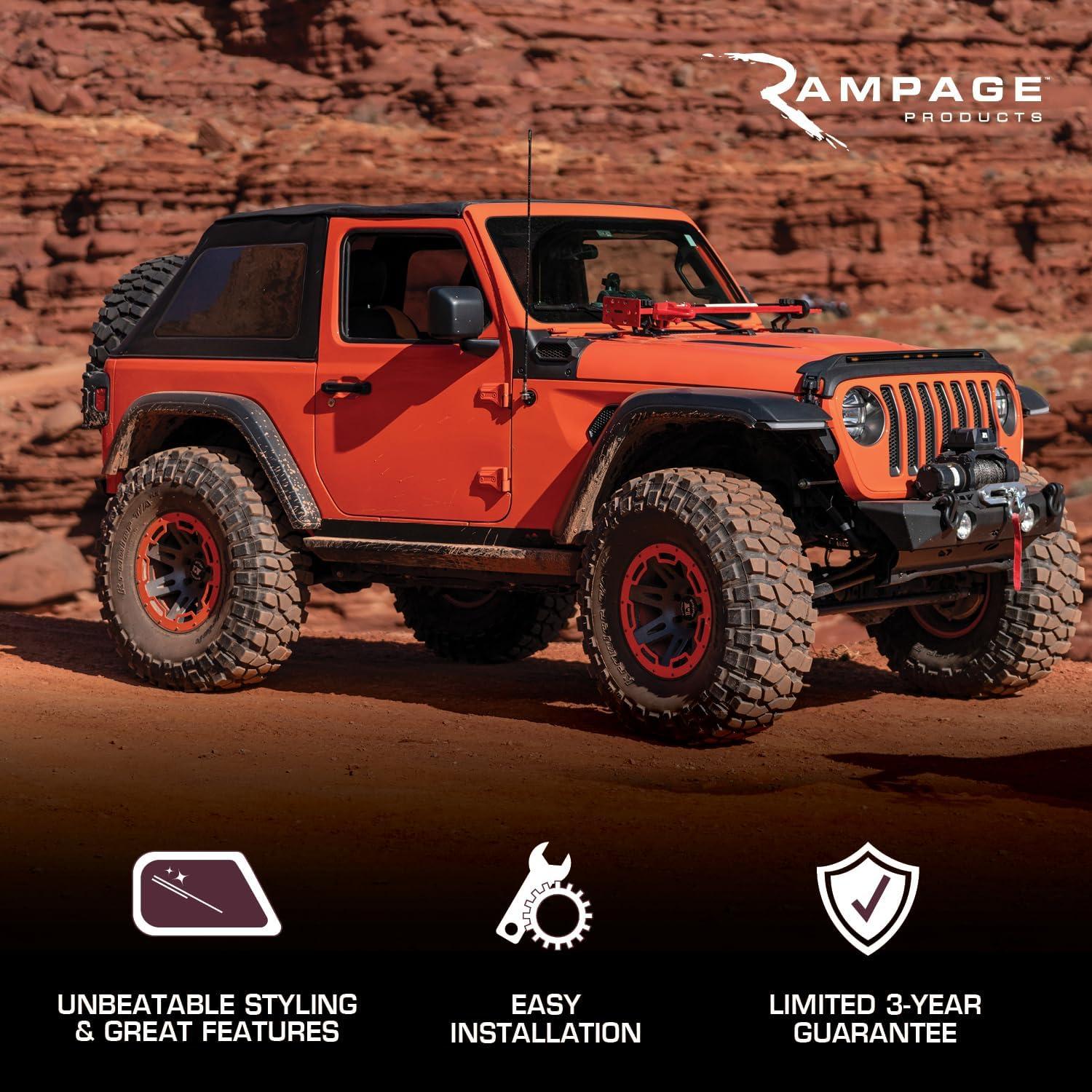 imageRAMPAGE PRODUCTS Rampage TrailView Fastback Soft Top  Sail Cloth Black Diamond Color  139835  Fits 2007  2018 Jeep Wrangler JKU 4DoorSoft Top