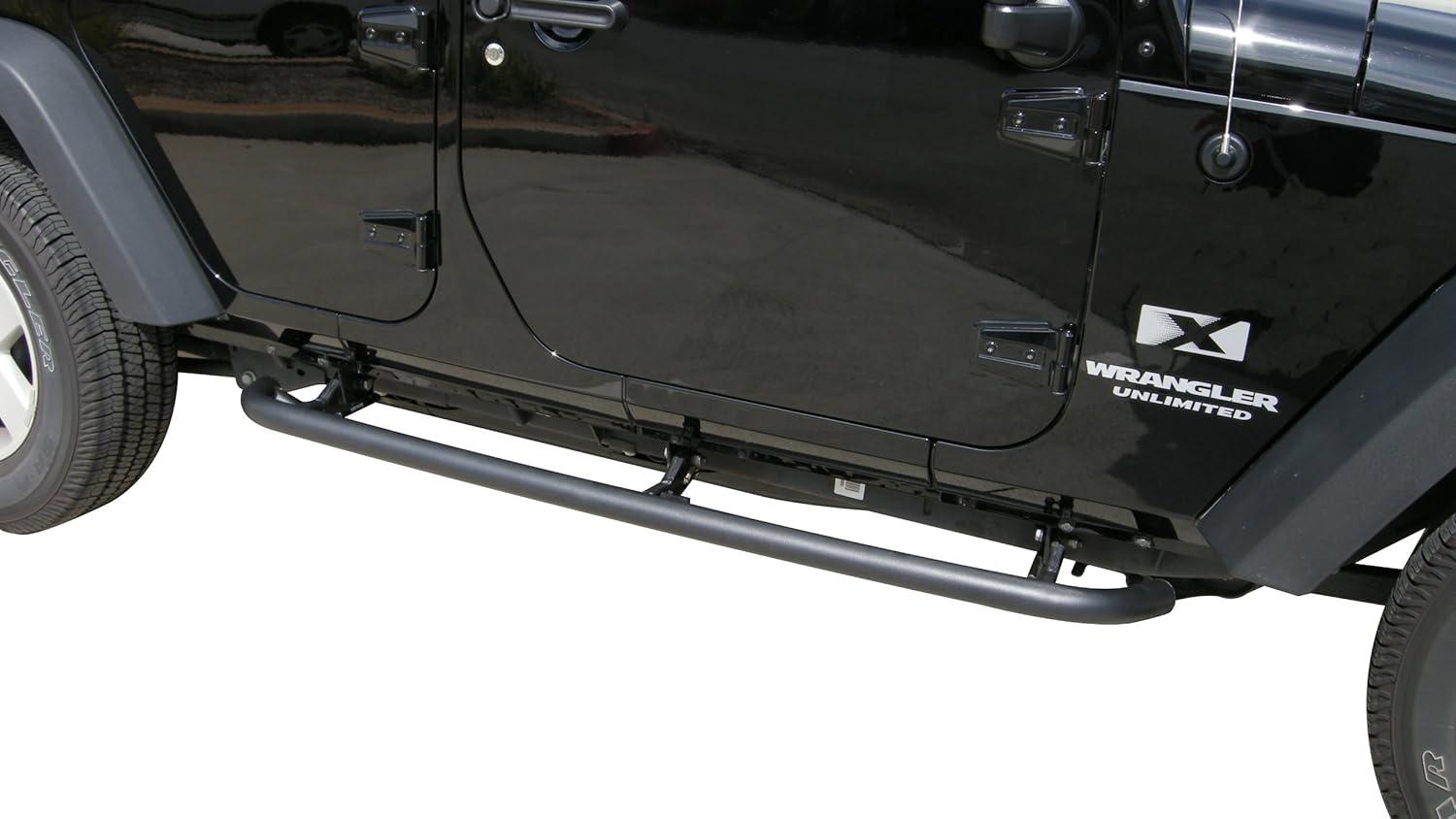 imageRAMPAGE PRODUCTS SRS Side Bar Retractable Rockguard Steps for Jeep Wrangler JK  Pair Steel Textured Black  88732  Fits 20072018 Jeep Wrangler JKU 4Door