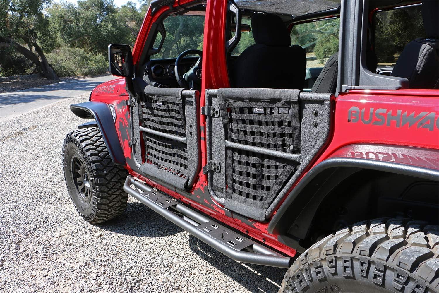 imageRAMPAGE PRODUCTS Trail Doors for Jeep Wrangler JL  4Piece Set Removable Mesh Net Steel Black  7685  Fits 20182025 Wrangler JLU  20202025 Gladiator JT 4Door