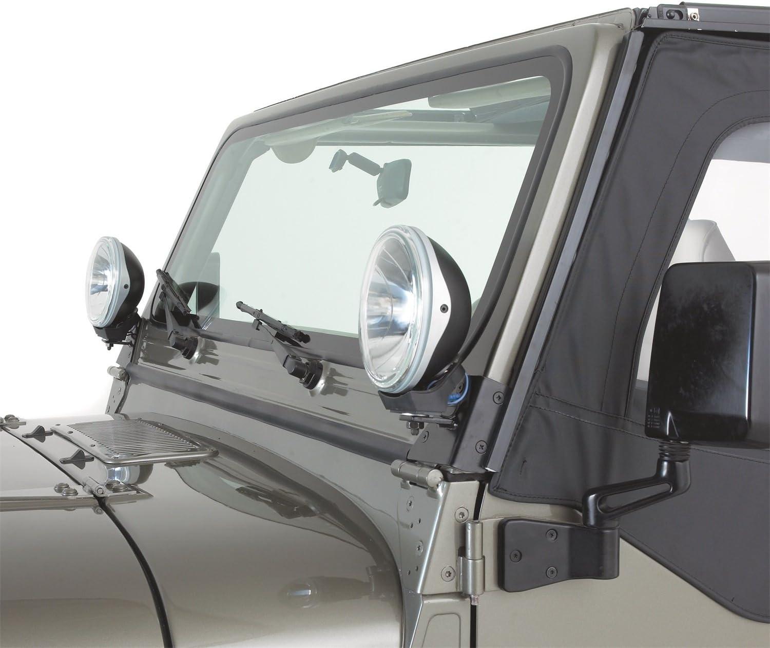 imageRAMPAGE PRODUCTS Windshield Hinge Light Bracket for Jeep WranglerCJ  Pair Steel Black  7609  Fits 19761983 Jeep CJ5  19761986 Jeep CJ7  19871995 Wrangler YJ