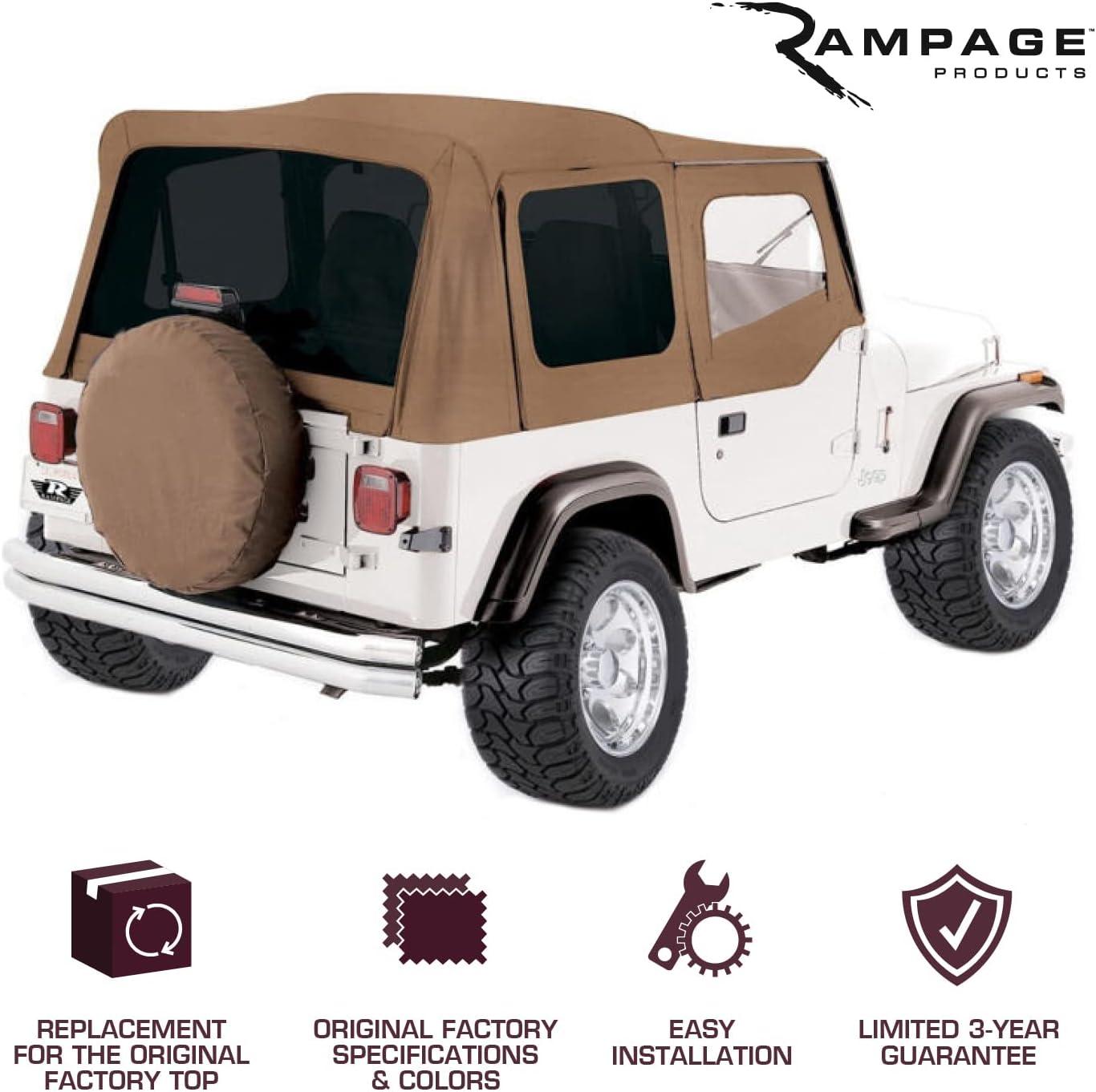 imageRampage Factory Replacement Soft Top with Door Skins  Vinyl Black Denim with Clear Windows  99715  Fits 1997  2006 Jeep Wrangler TJ