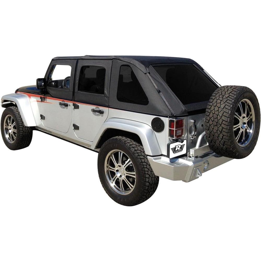 imageRAMPAGE PRODUCTS Frameless Trail Top for Jeep Wrangler JK  Tinted Windows Sail Cloth Black Diamond  109835  Fits 20072018 Jeep Wrangler JKU 4Door