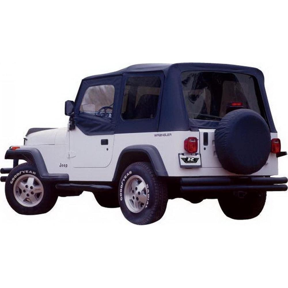 imageRAMPAGE PRODUCTS Rampage Complete Soft Top  Vinyl Grey Denim with Tinted Windows includes Frame ampamp Hardware  68211  Fits 1987  1995 Jeep Wrangler YJ with Soft Upper DoorsBlack Diamond