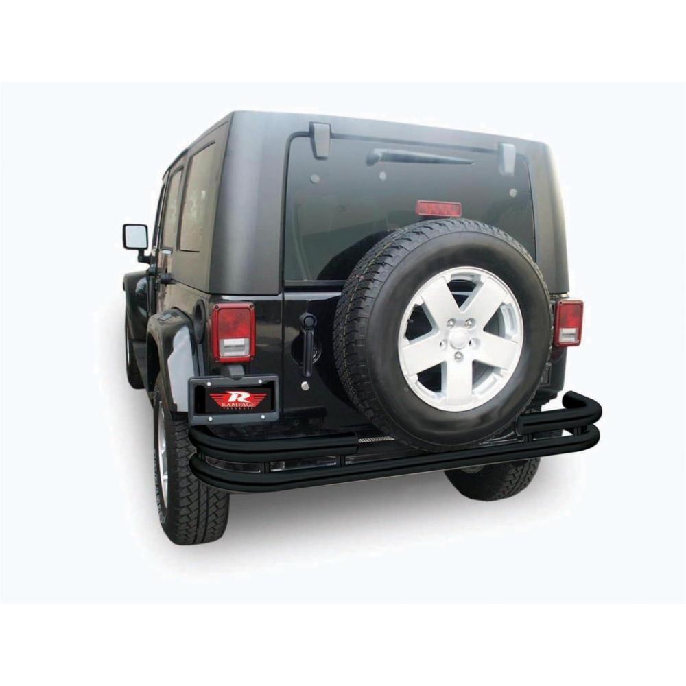 imageRAMPAGE PRODUCTS Rampage Double Tube Rear Bumper  Steel Textured Black  88648  Fits 2007  2018 Jeep Wrangler JK