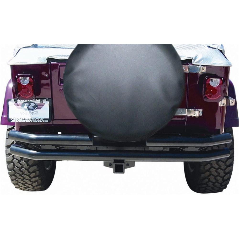 imageRAMPAGE PRODUCTS Rampage Double Tube Rear Bumper with Hitch Receiver  Steel Black  7648  Fits 1976  2006 Jeep CJ Wrangler YJ ampamp TJ