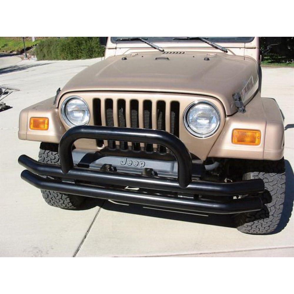 imageRAMPAGE PRODUCTS Rampage Front Tube Bumper with Hoop  Steel Black  8620  Fits 1976  2006 Jeep CJ Wrangler YJ ampamp TJ