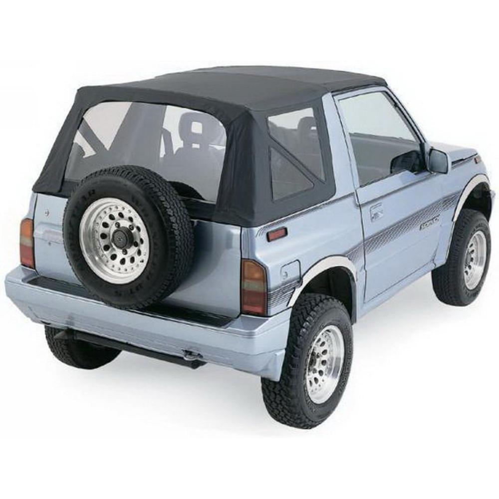 imageRampage Factory Replacement Soft Top  Vinyl Black Denim with Clear Windows  98715  Fits 1989  1994 Suzuki SidekickGeo TrackerBlack Denim w Tinted Windows