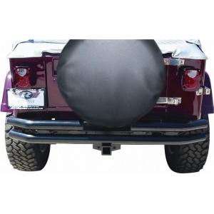 imageRAMPAGE PRODUCTS Rampage Double Tube Rear Bumper with Hitch Receiver  Steel Black  7648  Fits 1976  2006 Jeep CJ Wrangler YJ ampamp TJ