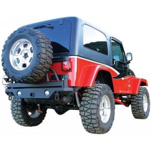 imageRampage Rear Recovery Bumper with Swing Away Tire Mount  Steel SemiGloss Black  76610  Fits 1987  2006 Jeep Wrangler YJ amp TJ